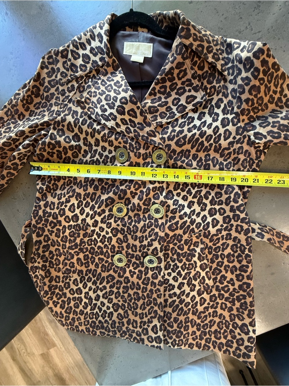 Michael Kors Leopard Print Double-Breasted Belted Trench - Brown/Black - Picture 10 of 13